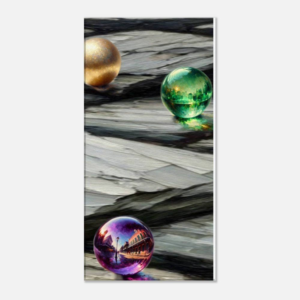 Three beads on slate canvas
