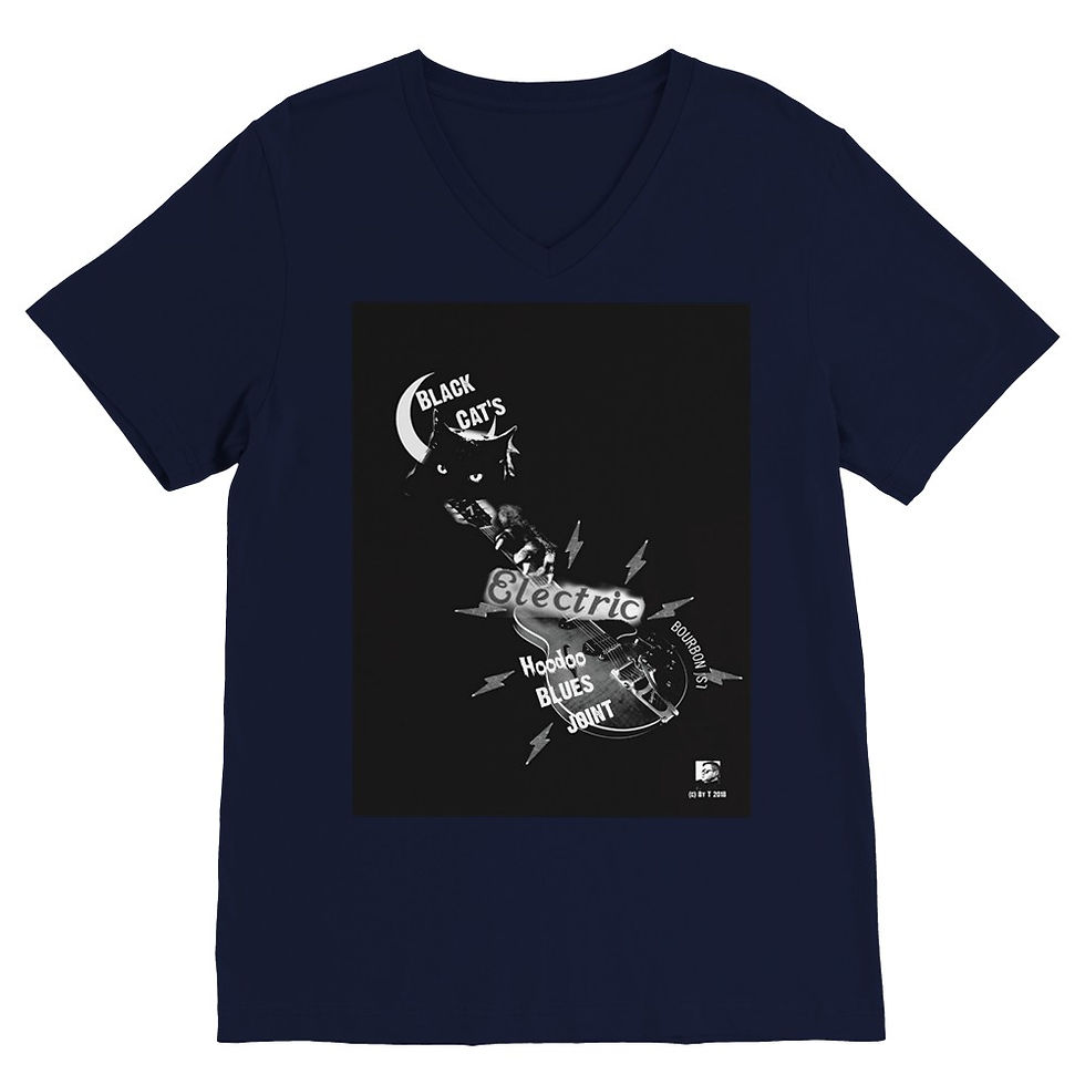 Thumbnail: Black Cat's Electric Hoodoo Blues Joint- Premium Unisex V-Neck T-shirt
