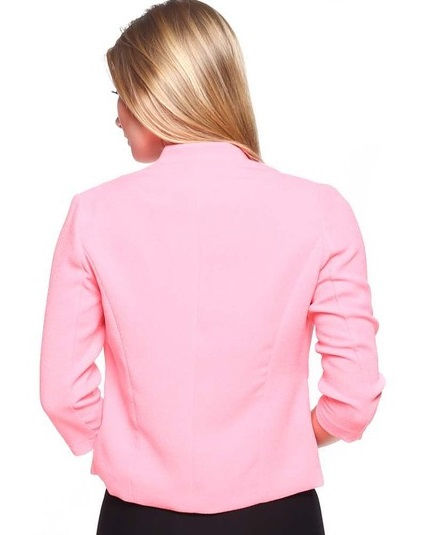 Thumbnail: 3/4 Sleeve Classic Zipper Blazer- Pink