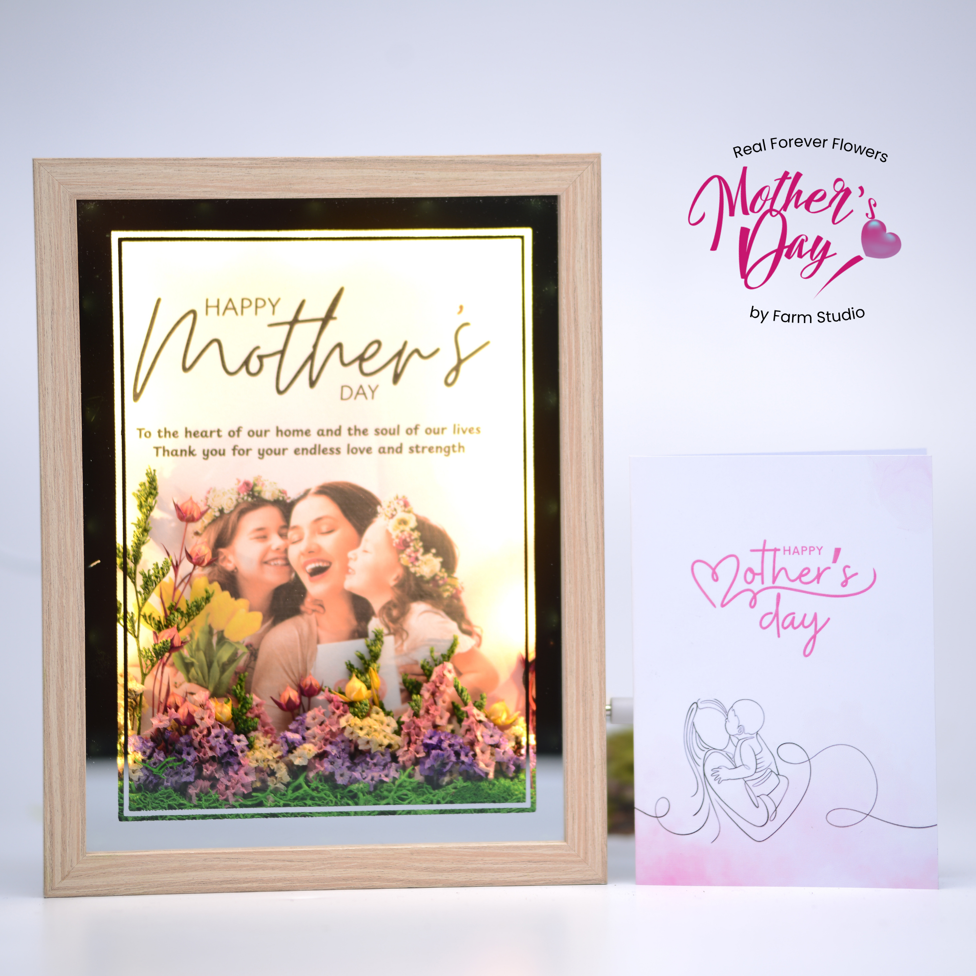 Mom n Me Memories - LED Frame Mother's Day Gift (Real Flower - Zero Maintenance)
