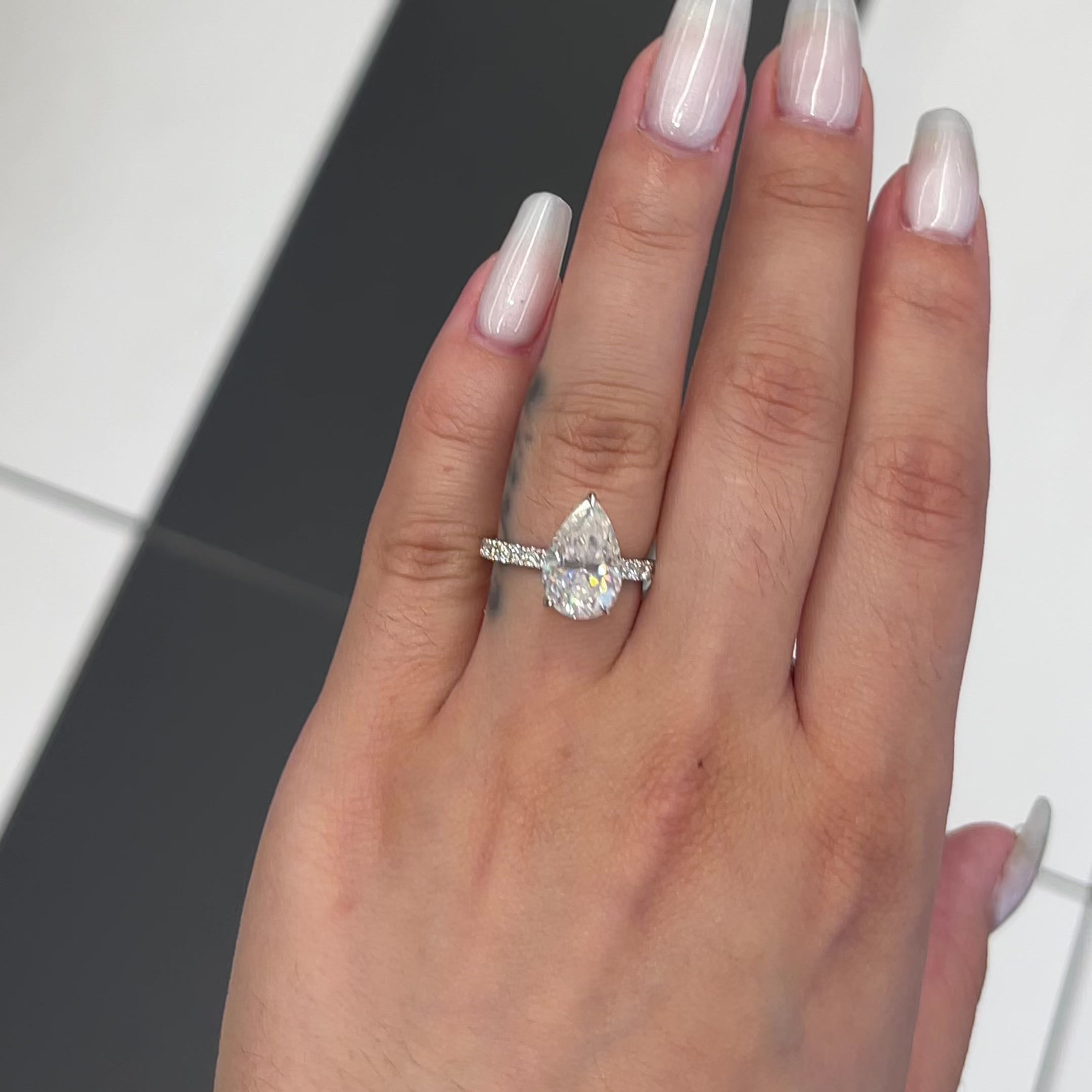 3.5 Ctw Pear-Cut Pavé Diamond Ring in 14K Gold