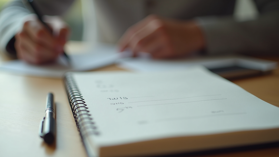 Close-up view of a notebook and pen on a table during a therapy session
