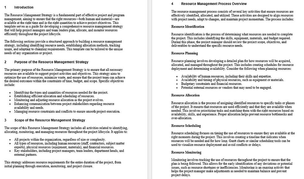 Resource Management Strategy Template Contents