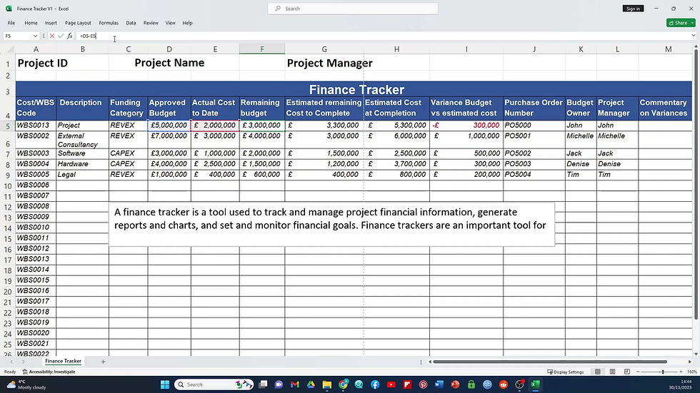 Project Finance Tracker  Video