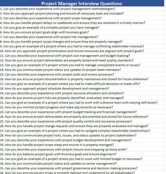 Project Manager Interview Questions Excel Project Templates Project Manager Interview Questions Excel Project Templates
