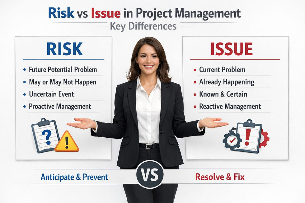 What is the difference between a risk and an issue in project management?