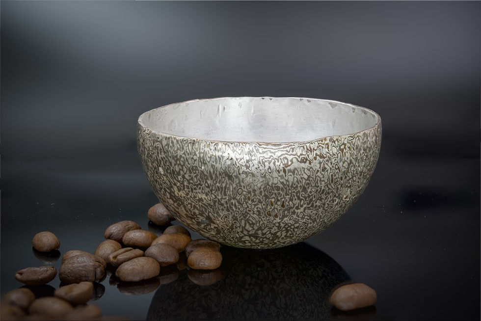 Mokumegane, Silber, Sterling, Shibuichi, Kupfer, handgeschmiedet, Becher, Faustbecher, Silberschmiedearbeit, Kunsthandwerk, Schmiedekunst