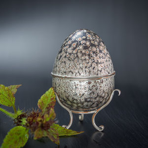 Mokumegane, Sterling, Silber, Shibuichi, Kupfer, Shakudo, Ei, Mokumé-Ei, handgeschmiedet, Becher, Dose, Silberschmiedearbeit, Kunsthandwerk, Schmiedekunst