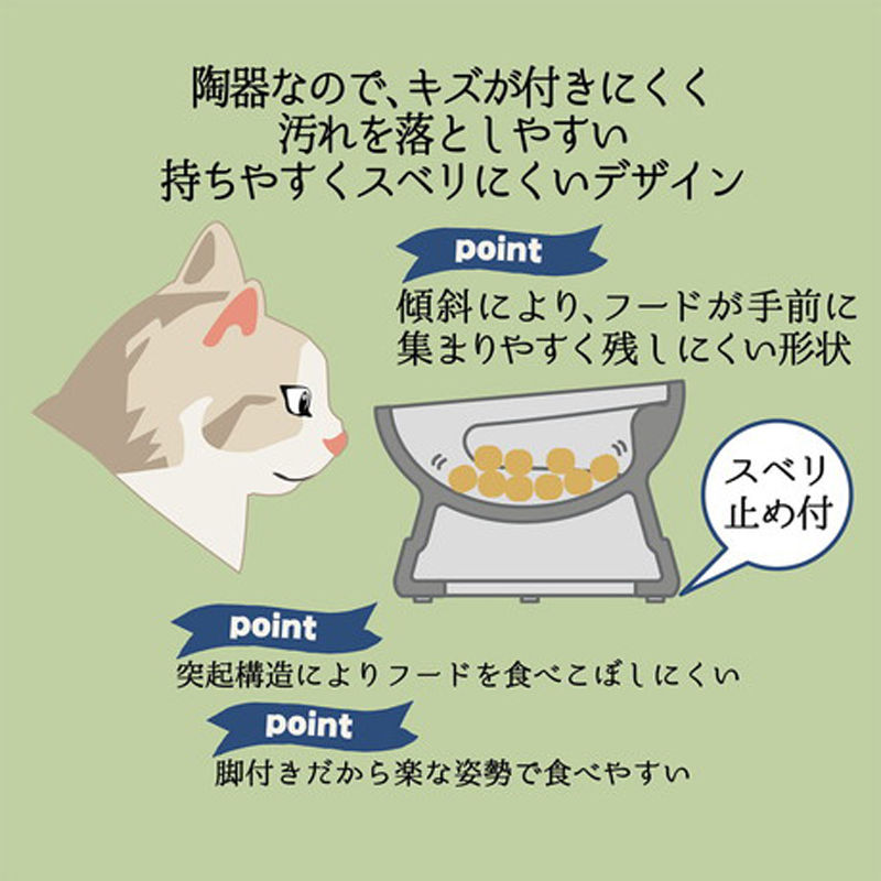 縮圖：Add Mate 斜口陶瓷高腳防滑貓碗 (乾糧專用-綠底) #F159（A26515）