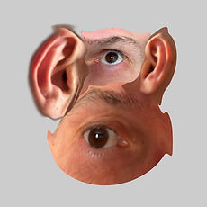A surreal image of two eyes and two ears