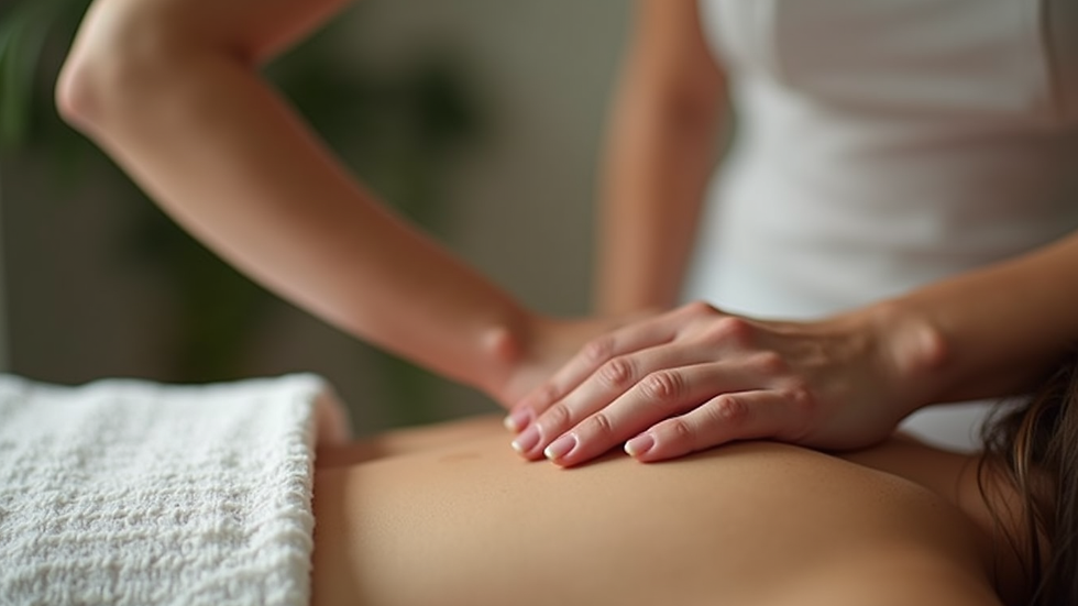 Close-up view of a Reiki practitioner’s hands gently hovering over a client’s back