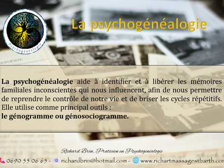 La Psychogénéalogie a recours au génogramme, outil subjectif d’interprétation permettant de fournir une représentation graphique de la structure familiale, et ce, sur plusieurs générations.
