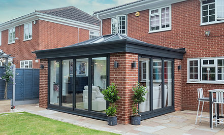 5 x 4m Anthracite grey orangery with aluminium bi-fold doors (ref.fre)