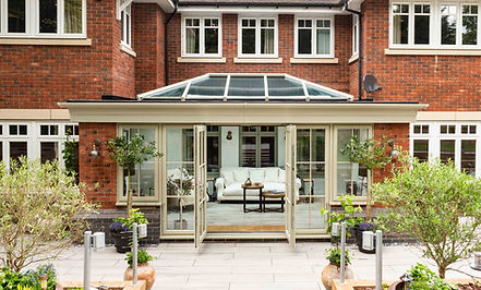 6 x 4m Pebble grey orangery with timber-effect frames (ref.wha)