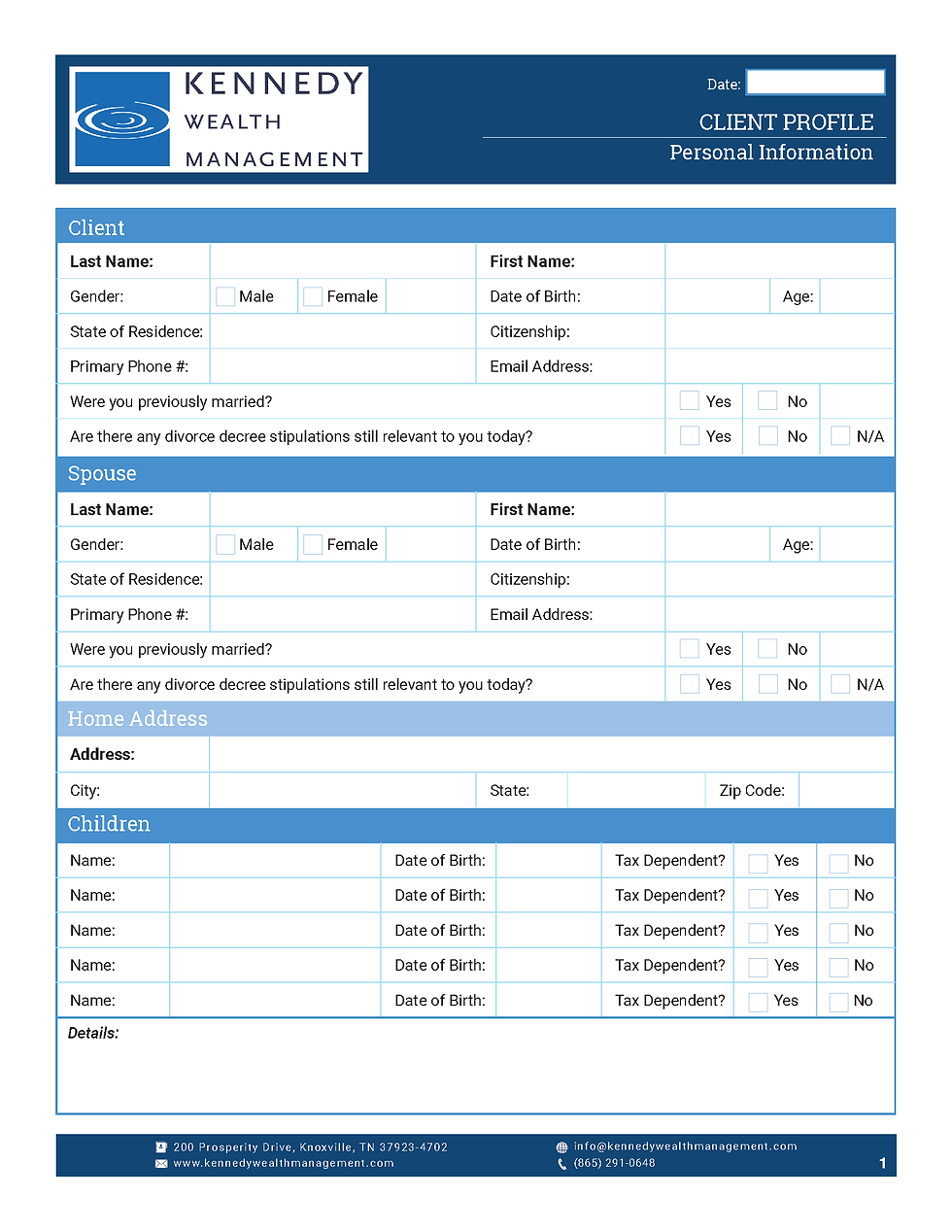 Kennedy Wealth Management - Client Profile Form - Page 1 of 13