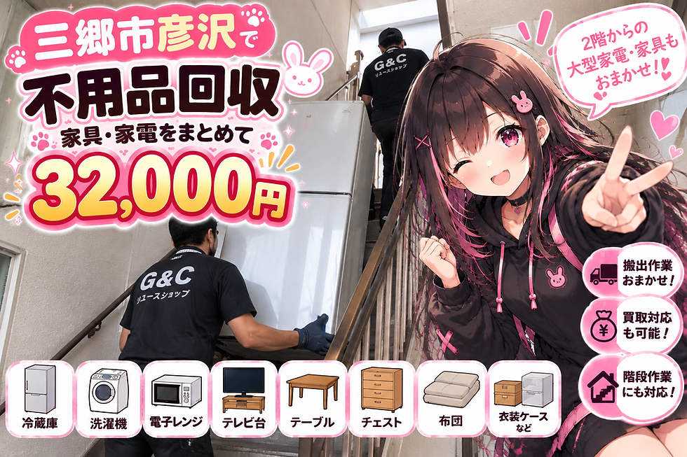 三郷市彦沢で不用品回収|2階から家具・家電を32,000円でまとめて回収した実績