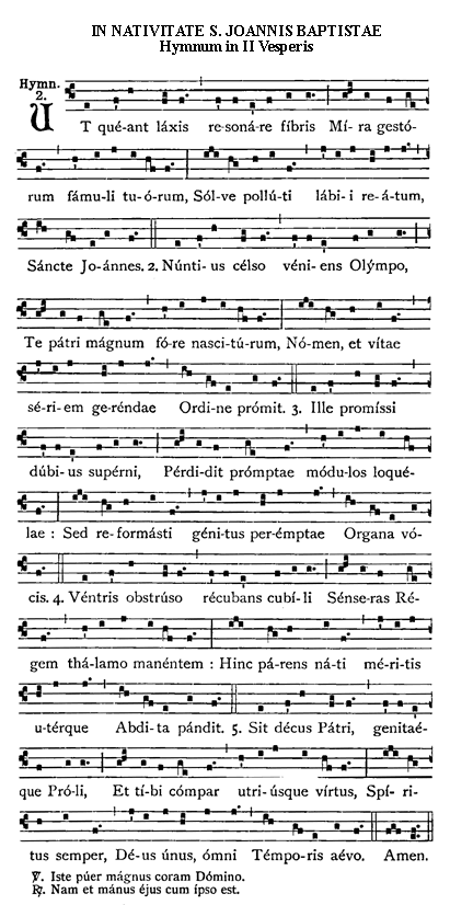 Himno a San Juán. Parece ser uno de los orígenes de la escala musical.