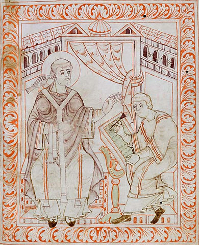 San Gregorio Magno. Página del Antifonario de Hartker of Sankt Gallen.