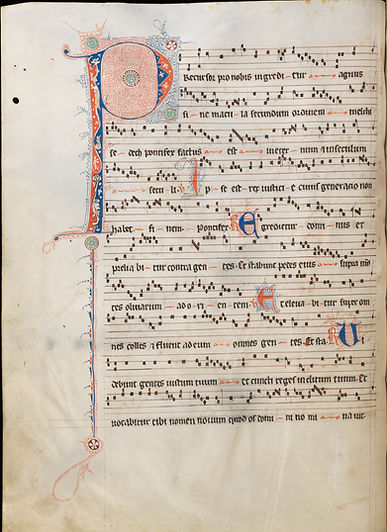 Partitura de Canto Gregoriano. Antiphonarium Cisterciense. Biblioteca Cantonal. Freiburg. Alemania.
