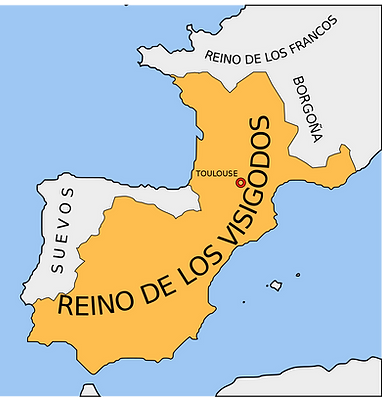 El reino visigodo de Tolosa a mediados del siglo V.