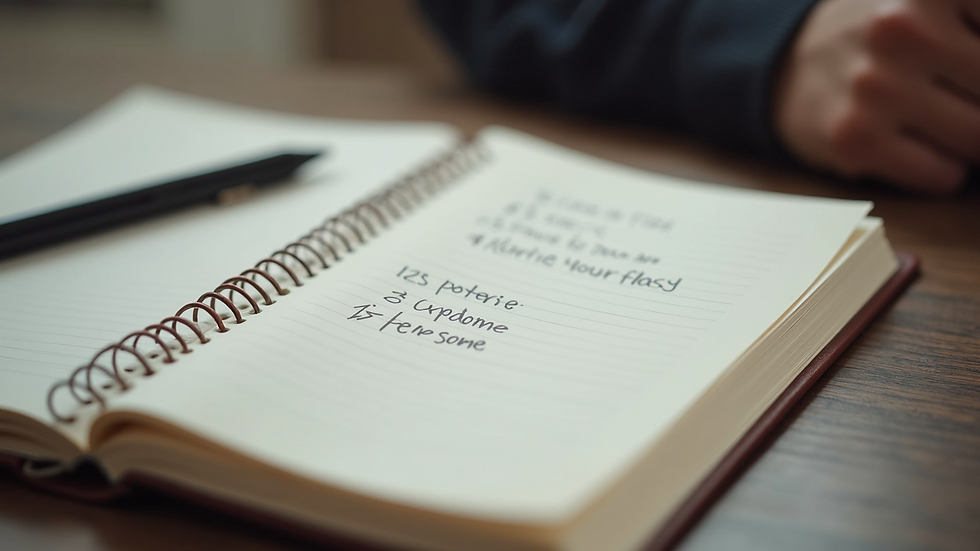 Close-up view of a notebook with relationship goals written down during therapy