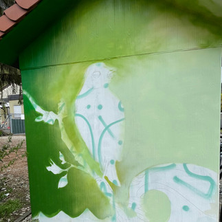 Bunter Graffiti Hintergrund auf Trafostation