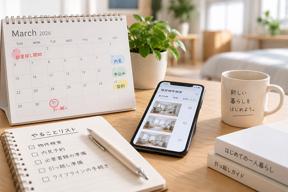 目線の高さで見た部屋探しのメモとスマートフォン