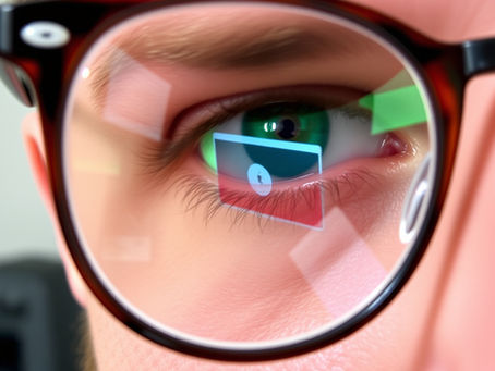 Man with computer screen reflecting off his glasses