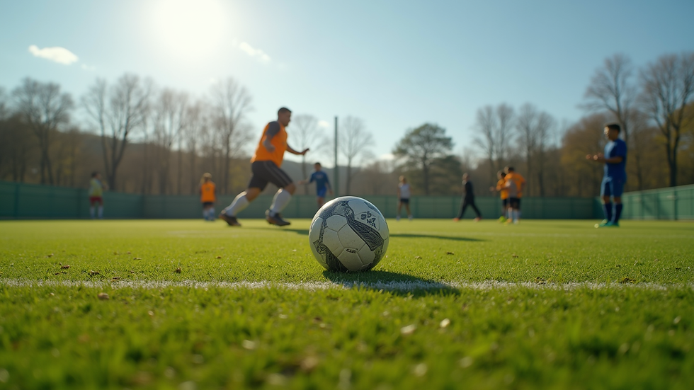 Eye-level view of a soccer field during training