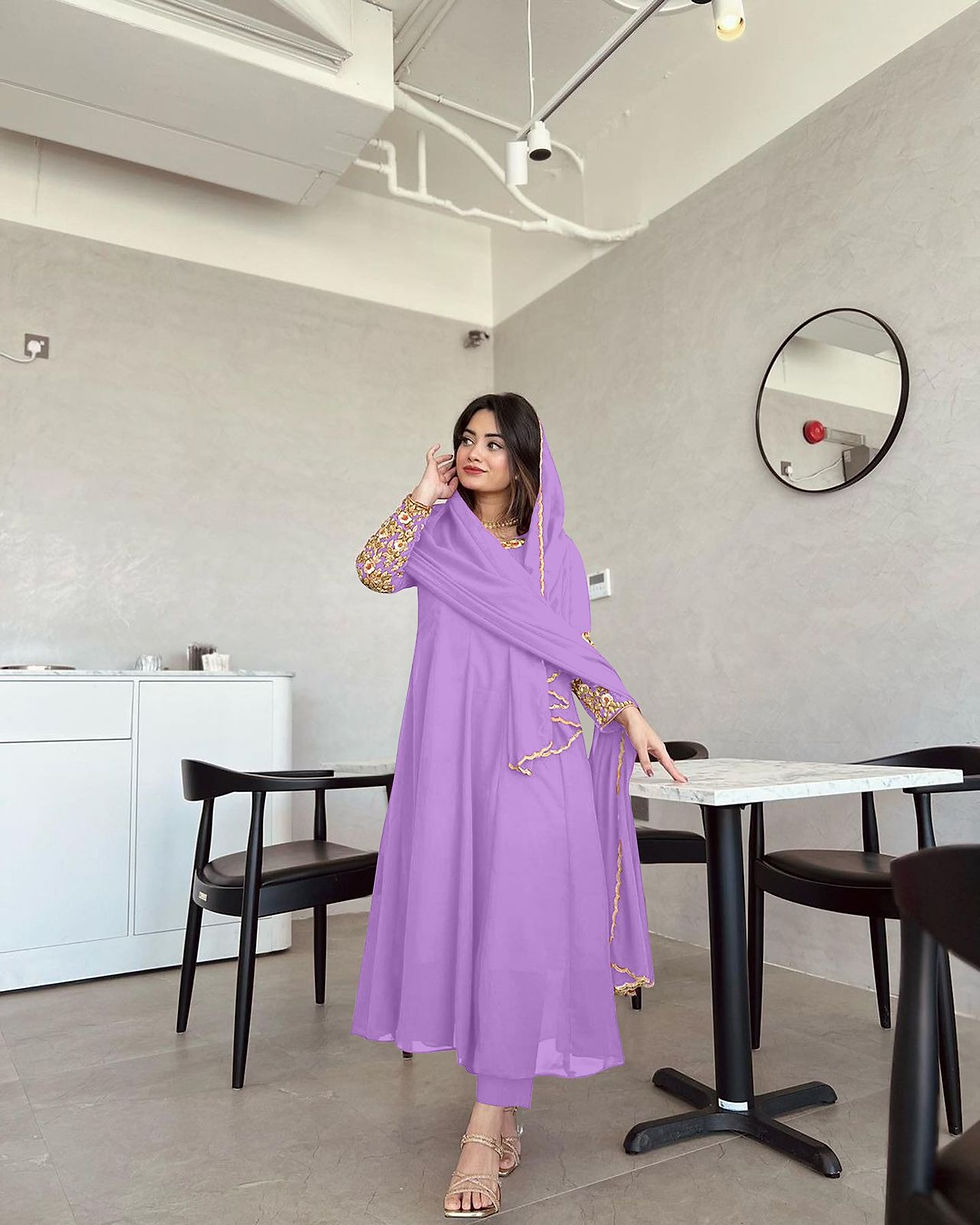 Levender Colour Designer Long Dress For Women