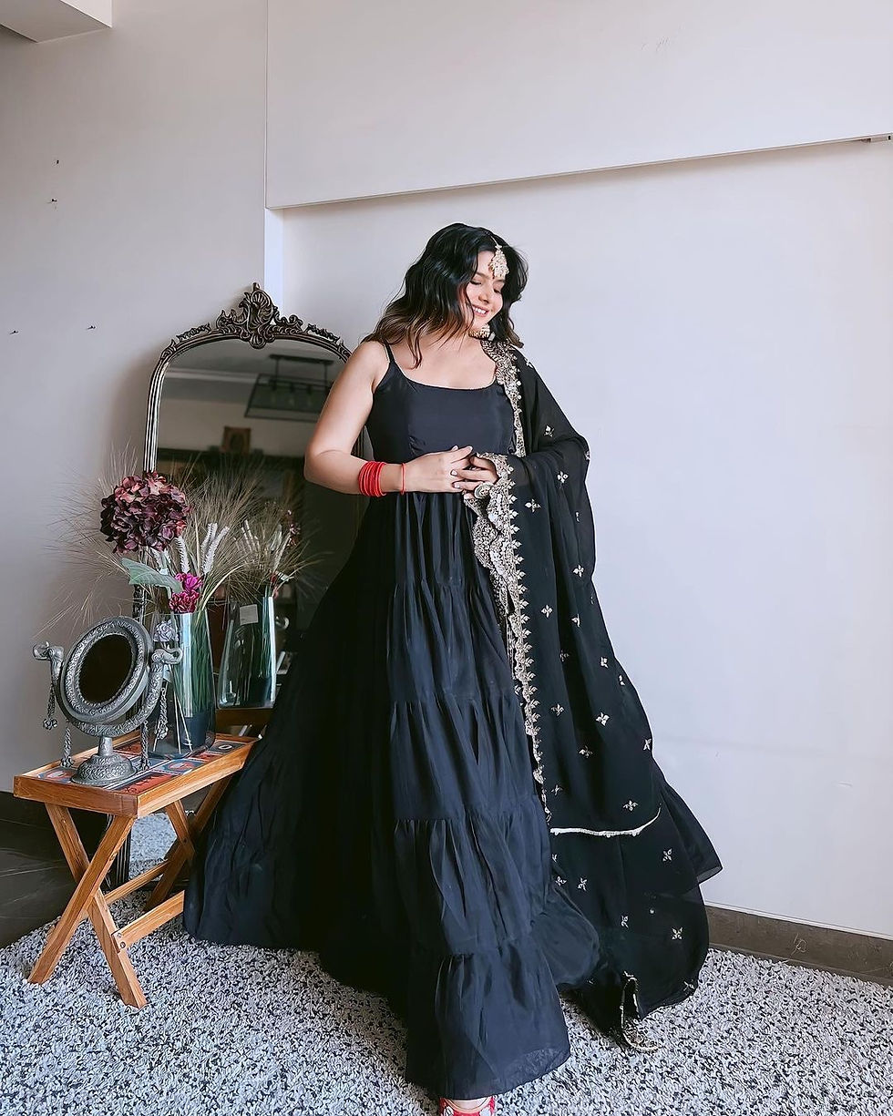 Attractive Black Color Faux Georgette Thread With Heavy Sequence Work Long Dress