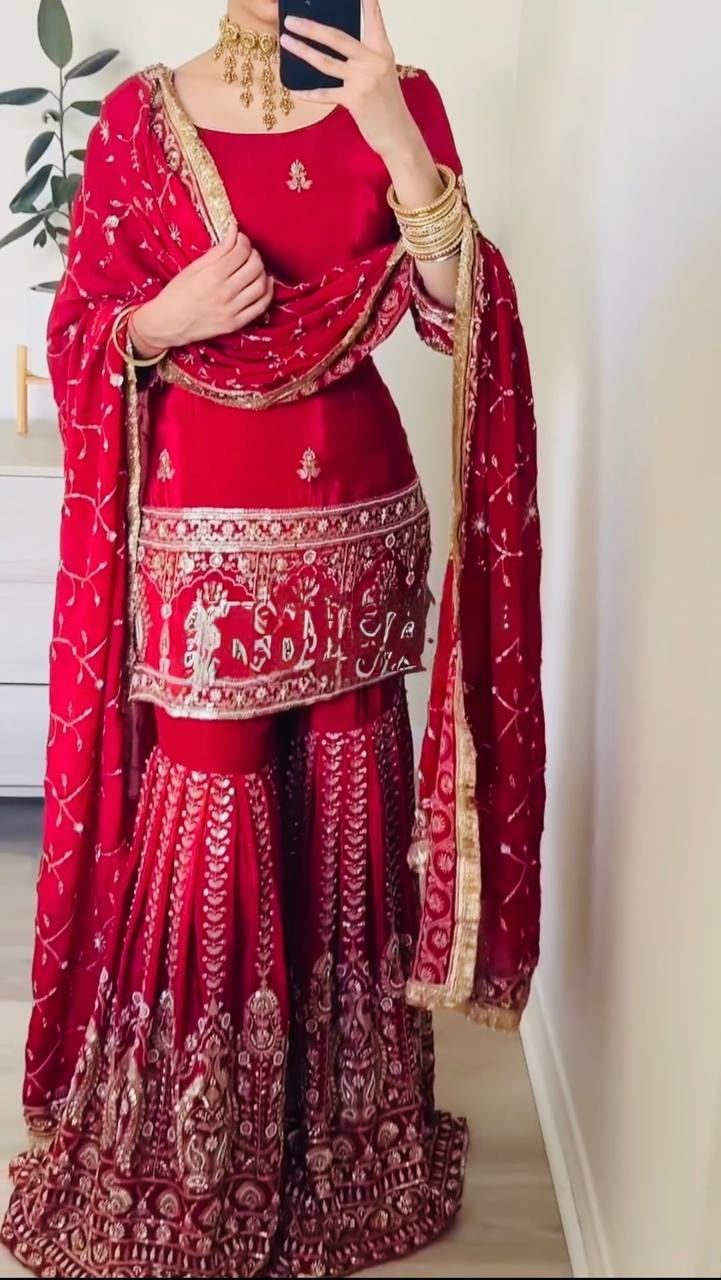 Red Color Designer Sharara Suit