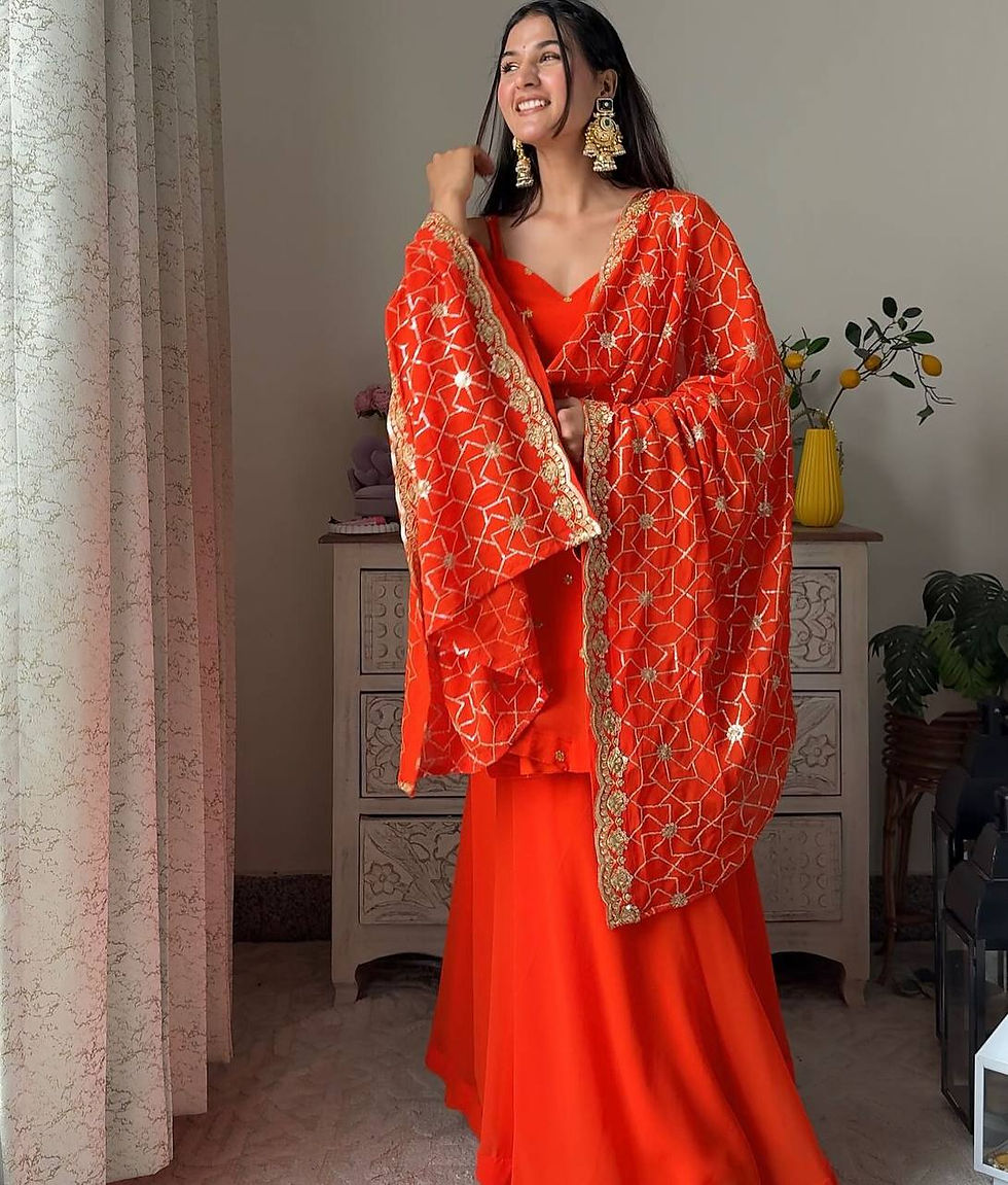 Orange Color Sequence Work Sharara Suit
