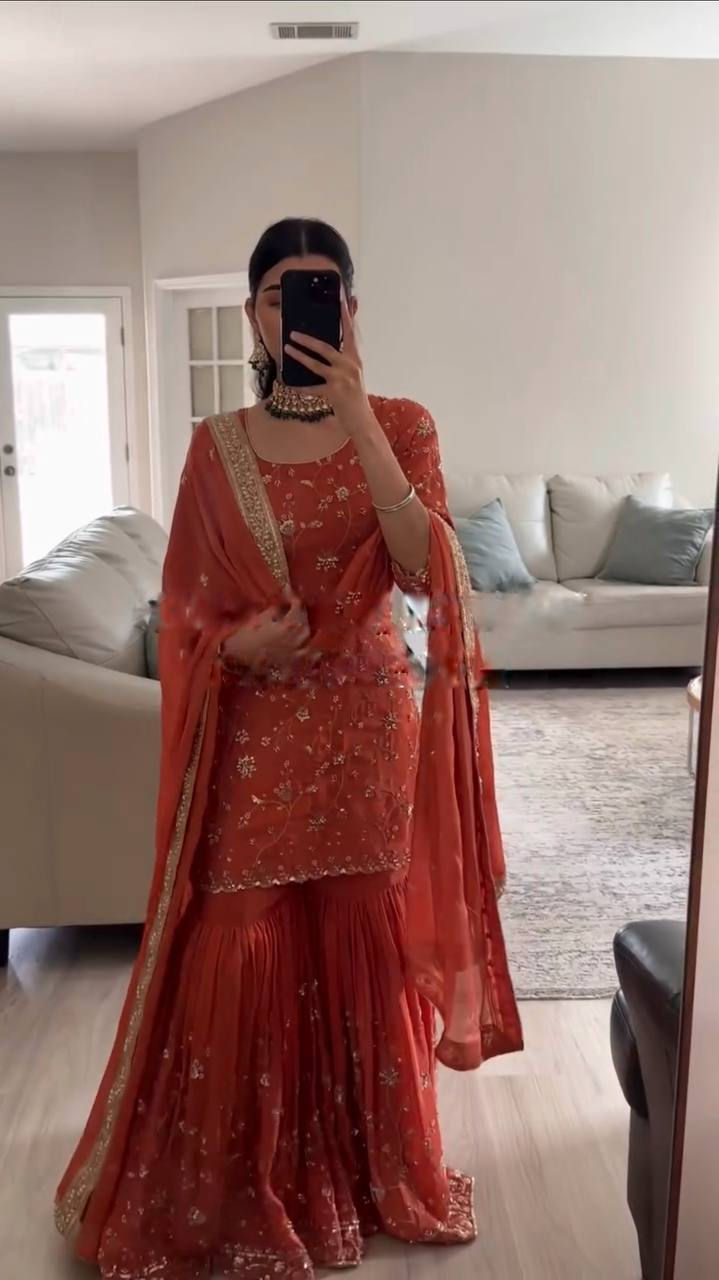 Thumbnail: Designer Orange Color Sharara Set