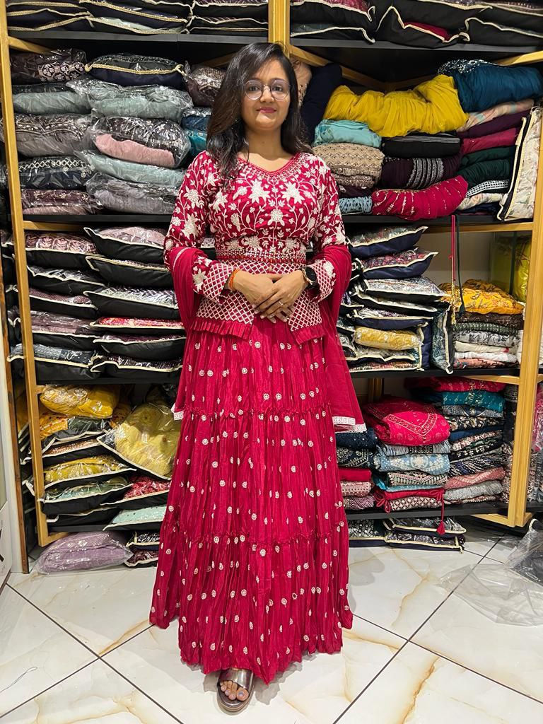 Rani Colour Embroidery With Sequence Work Ready To Wear Lehenga