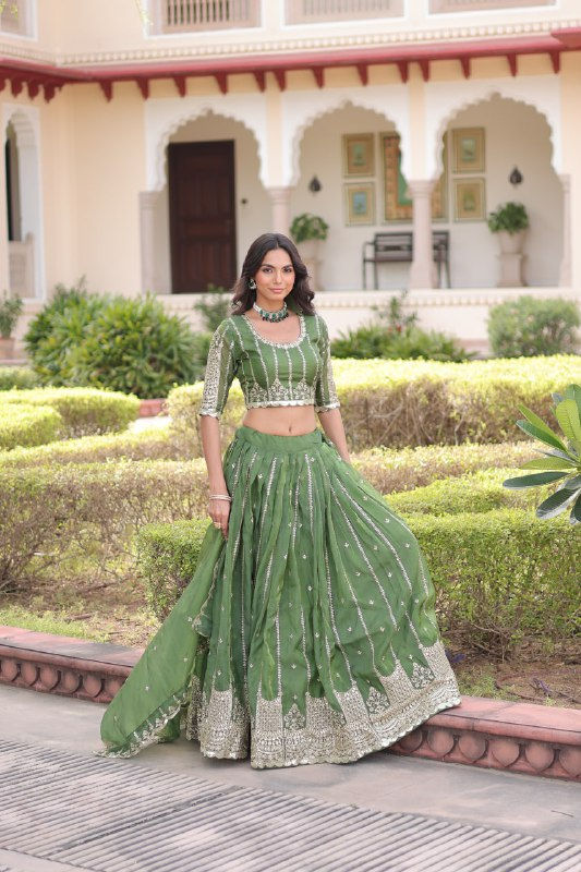Designer Green Color Wedding Wear Lehenga Choli