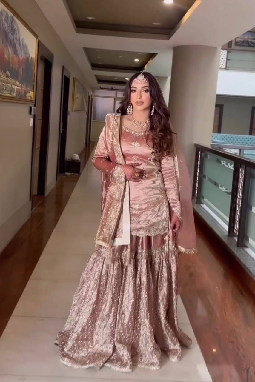 Amazing Pure Zimmy Chu Silk With Embroidery Sequence Work Sharara Suit