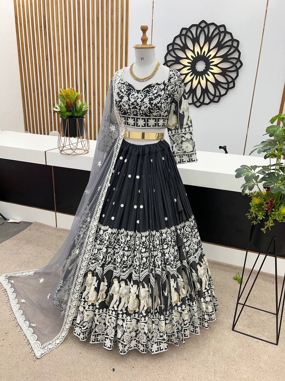 Designer Black Colour Georgette With Sequence Work Wedding Wear Lehenga Choli