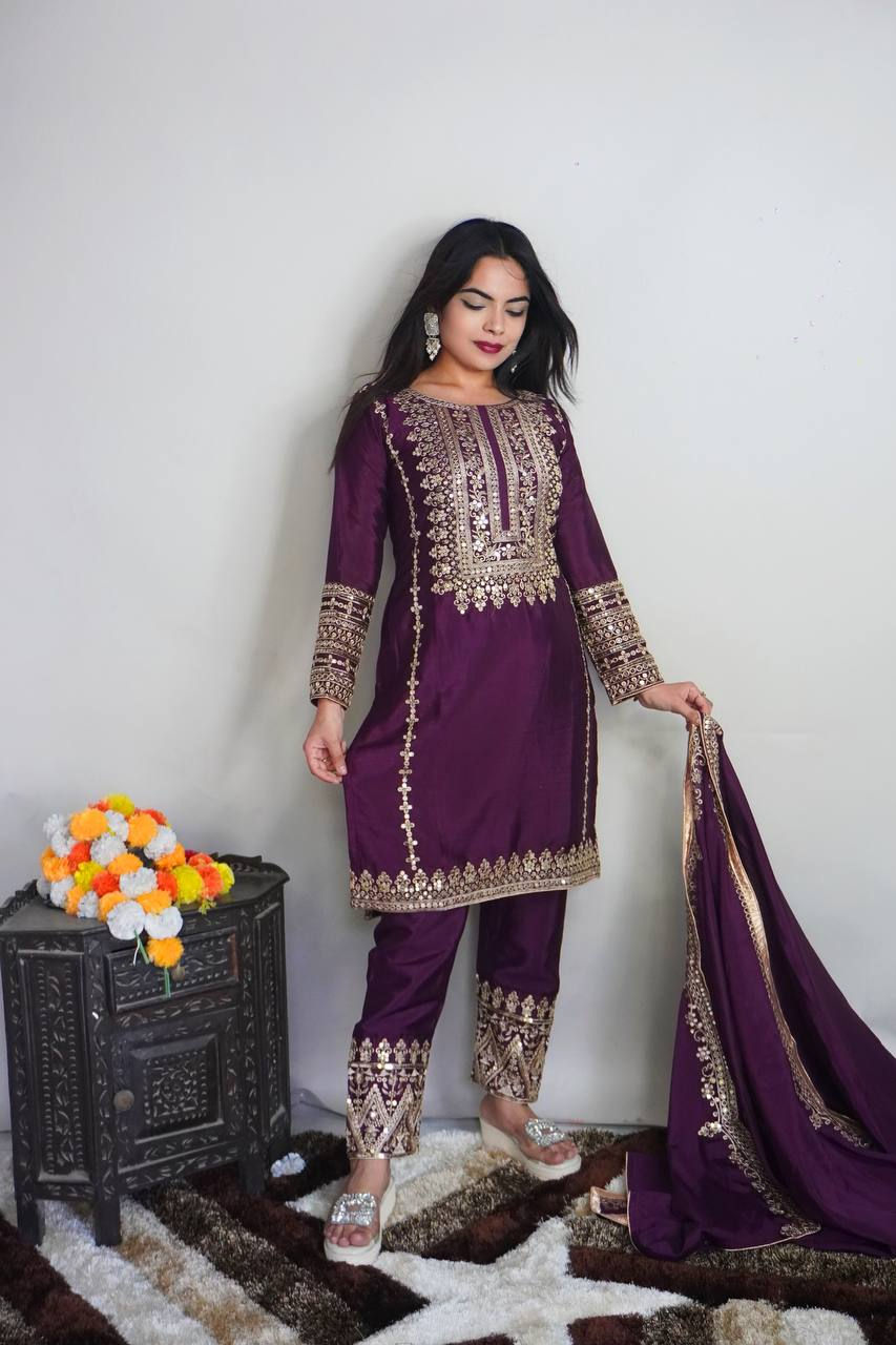 Designer Purple Colour Heavy Embroidery Work Long Suit