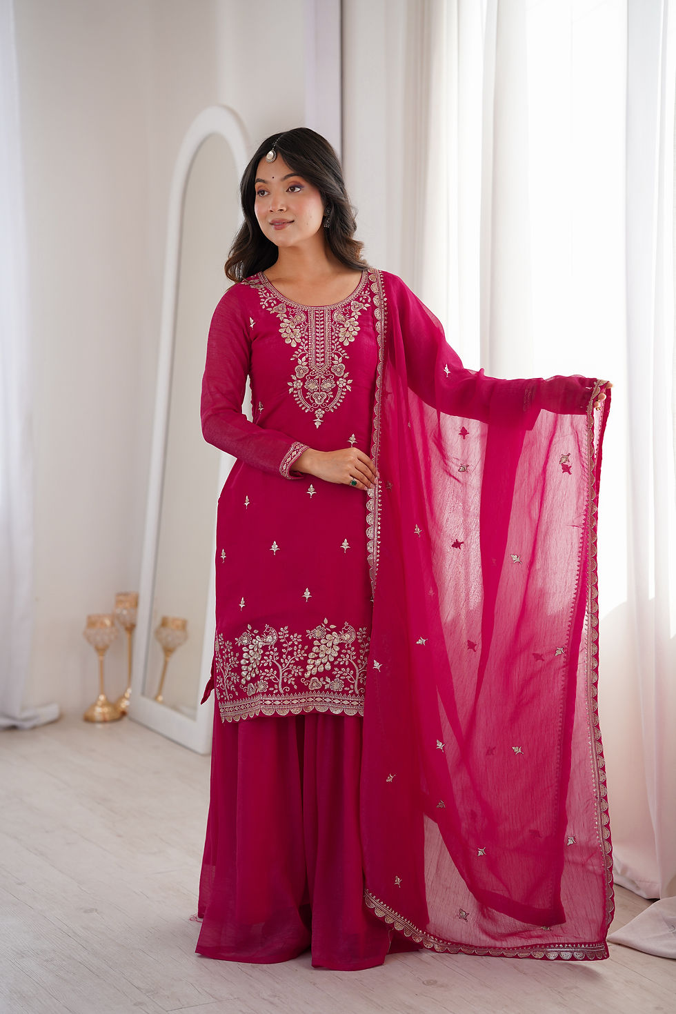 Lovable Rani Pink Sequence With Embroidery Work Sharara Suit