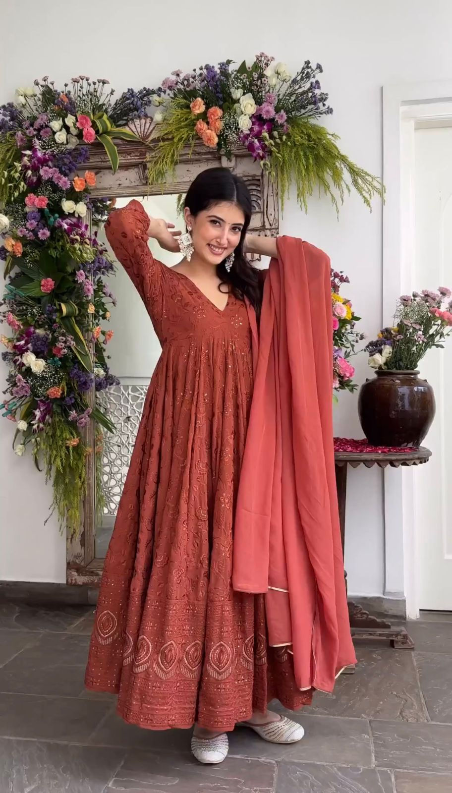 Thumbnail: Designer Wear Faux Georgette Wear Long Dress For Women