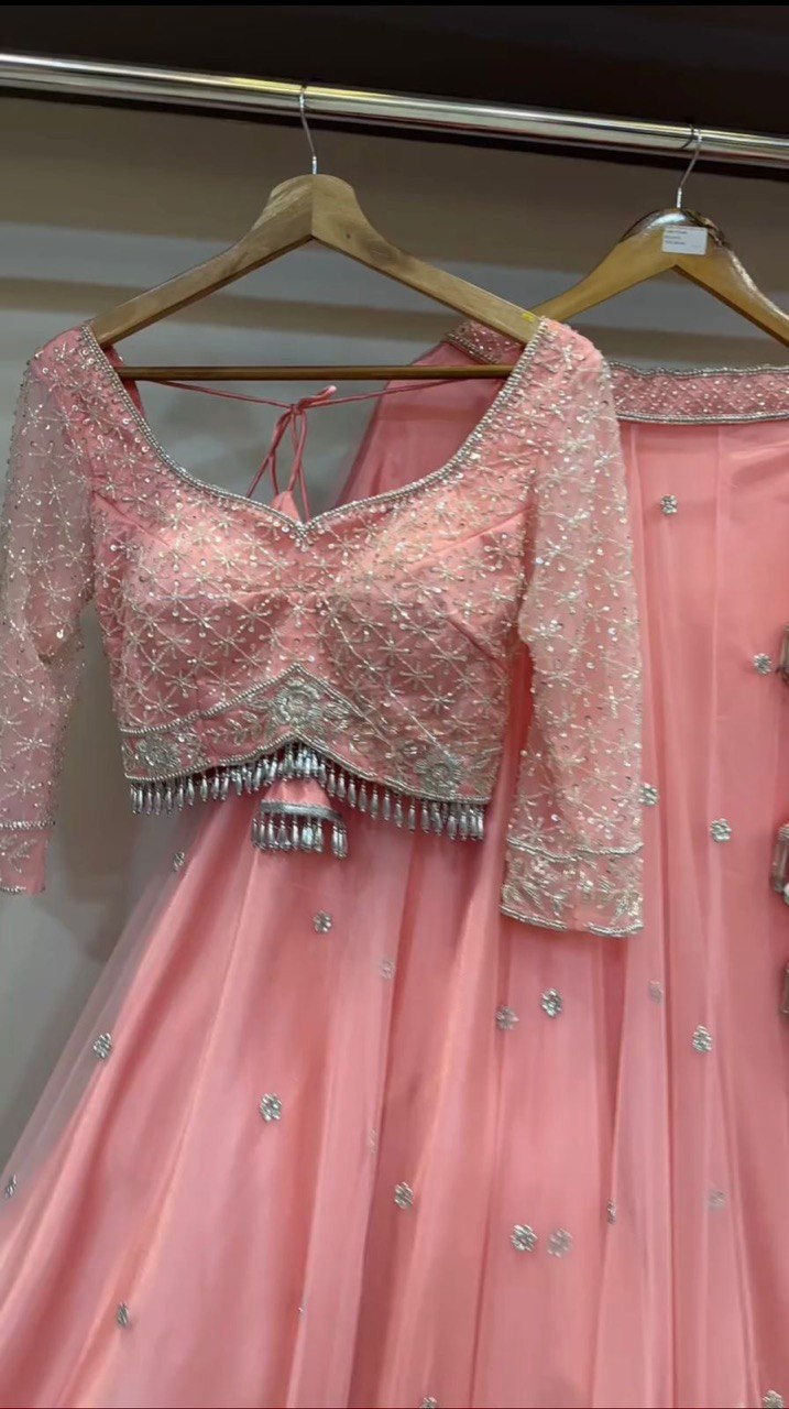 Light Pink Color Georgette With Sequence Work Wedding Wear Lehenga