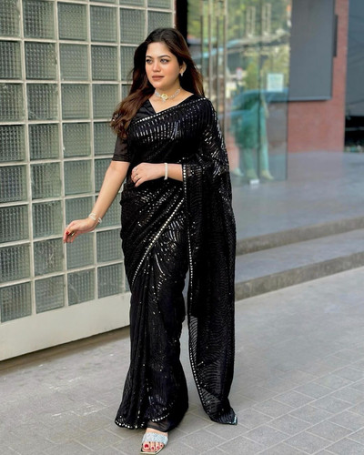 Beautiful Black Color Party Wear Saree For Girls | SkyCulture