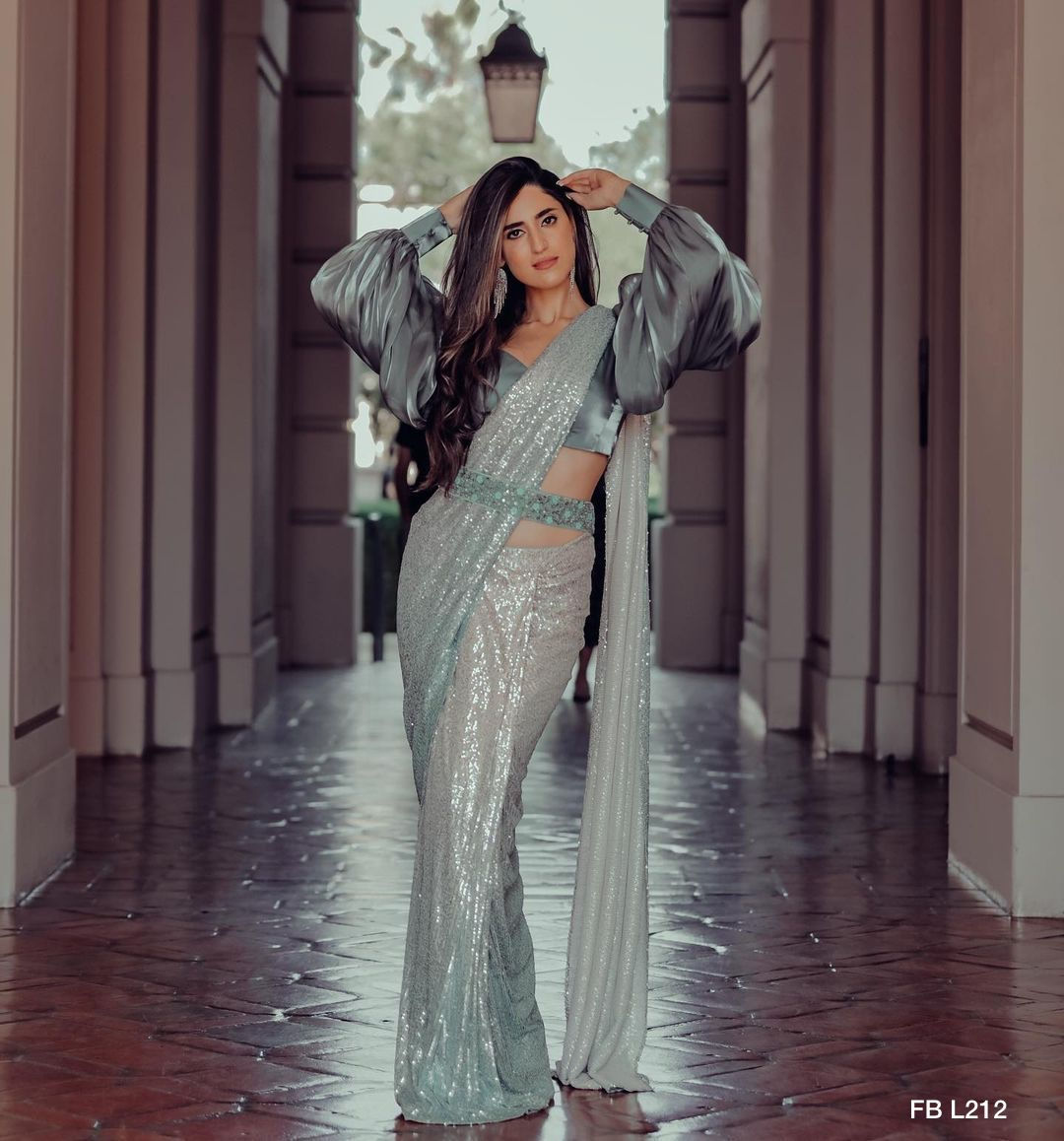 Classy Party Wear Gray Sequence Work Saree For Girls And Women