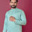 Thumbnail: Sky Blue Roman Silk With Embroidery Work Men's Kurta And Pajama