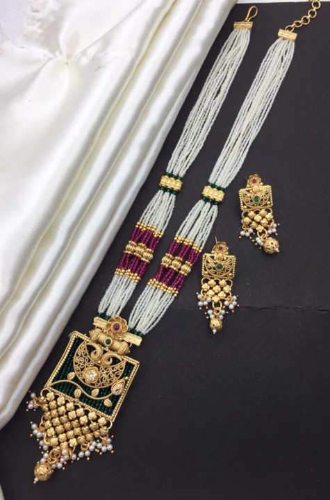 Thumbnail: Heavy Antique Brass Gold Mala Jewellery Set For Wedding