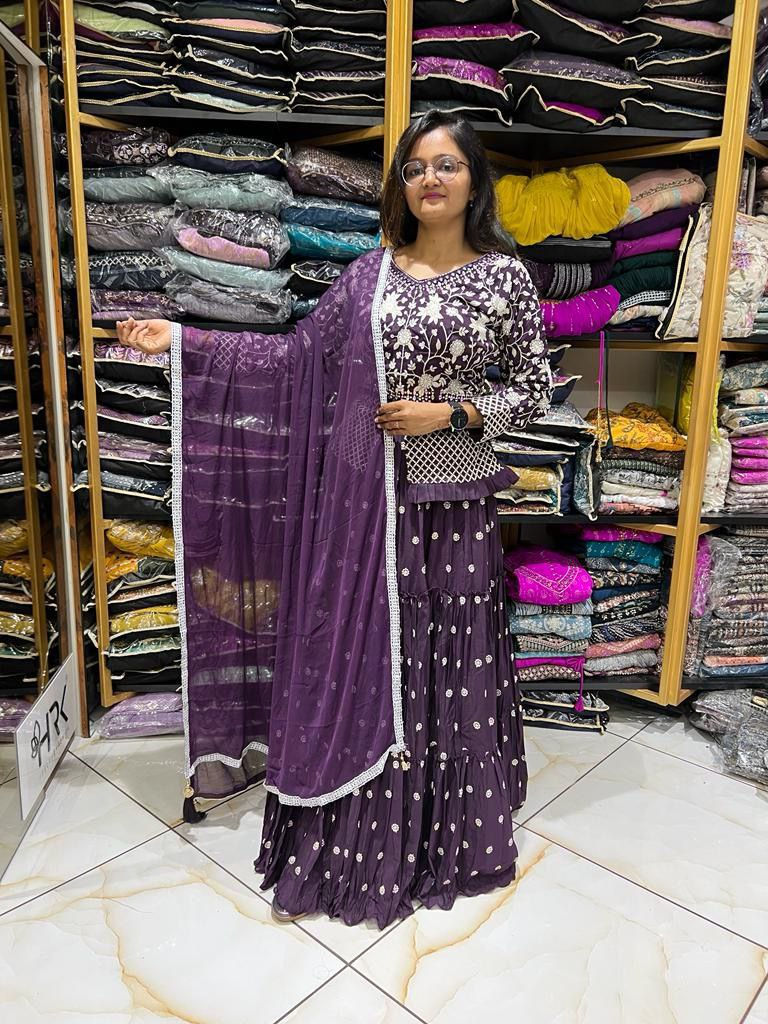 Purple Colour Sequence Work Ready To Wear Lehenga