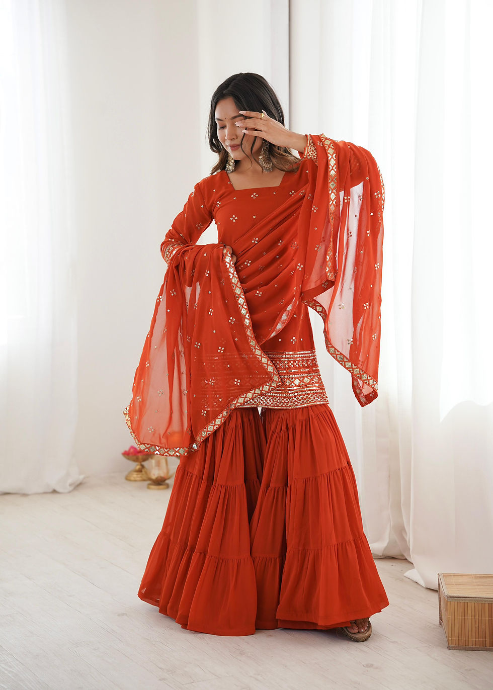 Thumbnail: Orange Color Sharara With Kurti With Dupatta