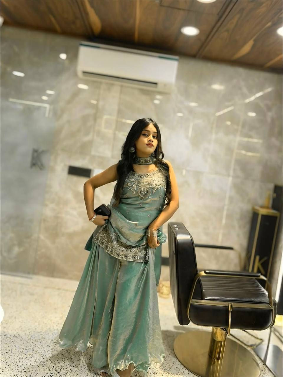 Sea Green Color Sequence Work Sharara Suit