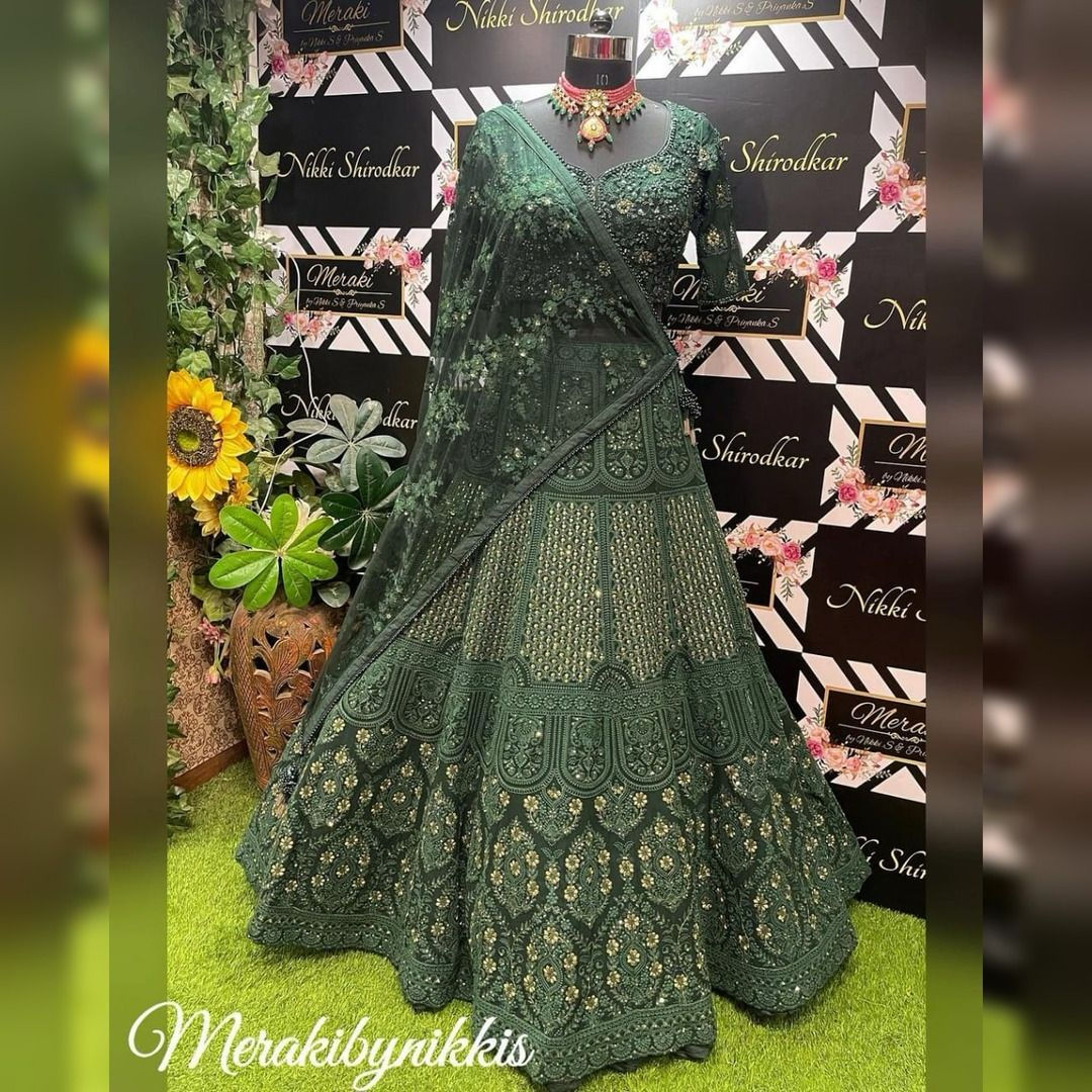 Green Colour Sequence And Embroidery Work Wedding Wear Lehenga Choli